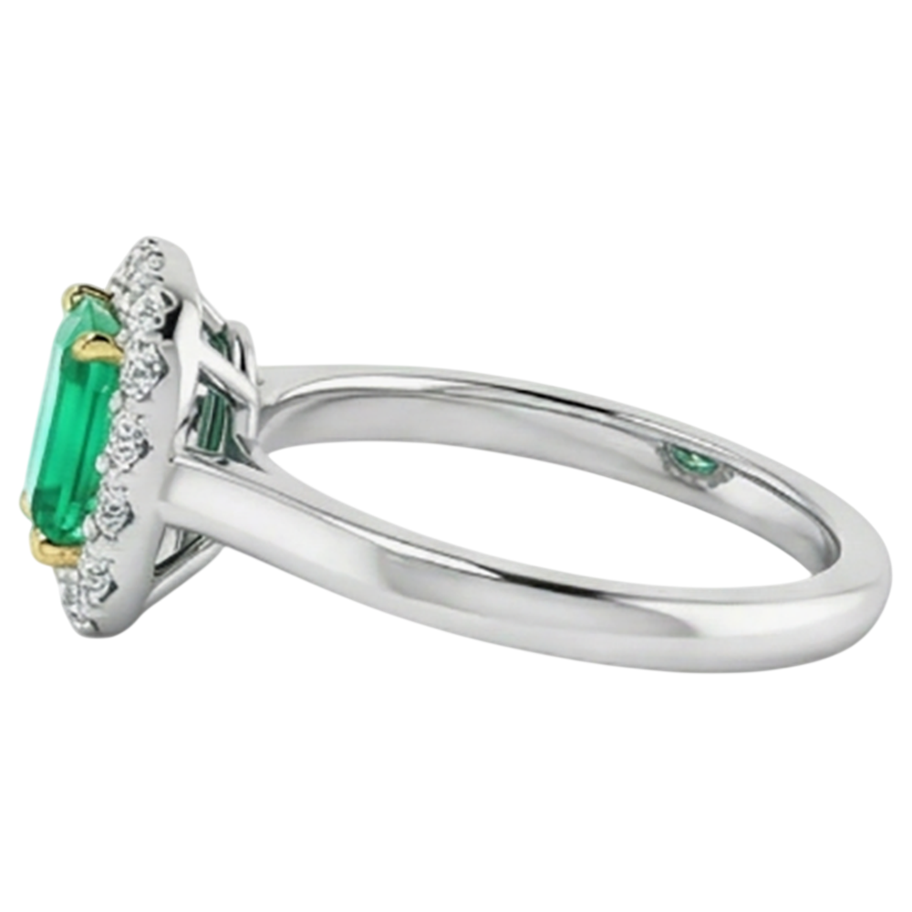 Smaragd Farbstein-Ring 2-Karat Zweifarbiges 14K Gold – Draufsicht