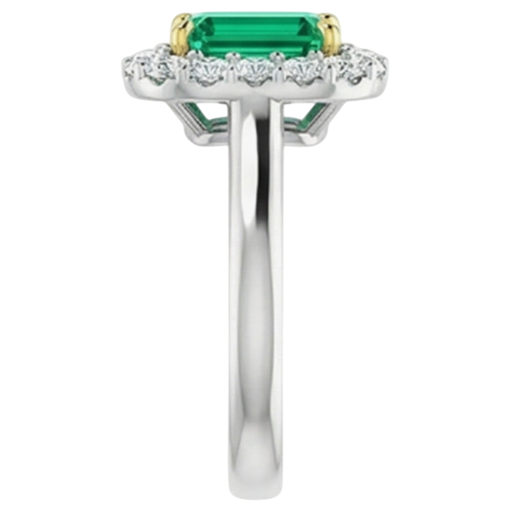 Smaragd-Schliff Smaragd Ring in Zweifarbiges 14K Gold – Rückansicht