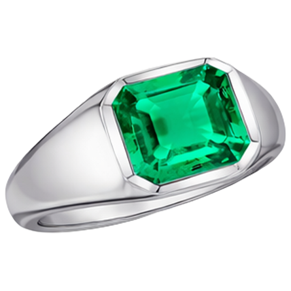 Schmuckstein-Ring 14K Weißgold mit Edler Smaragd – Frontansicht
