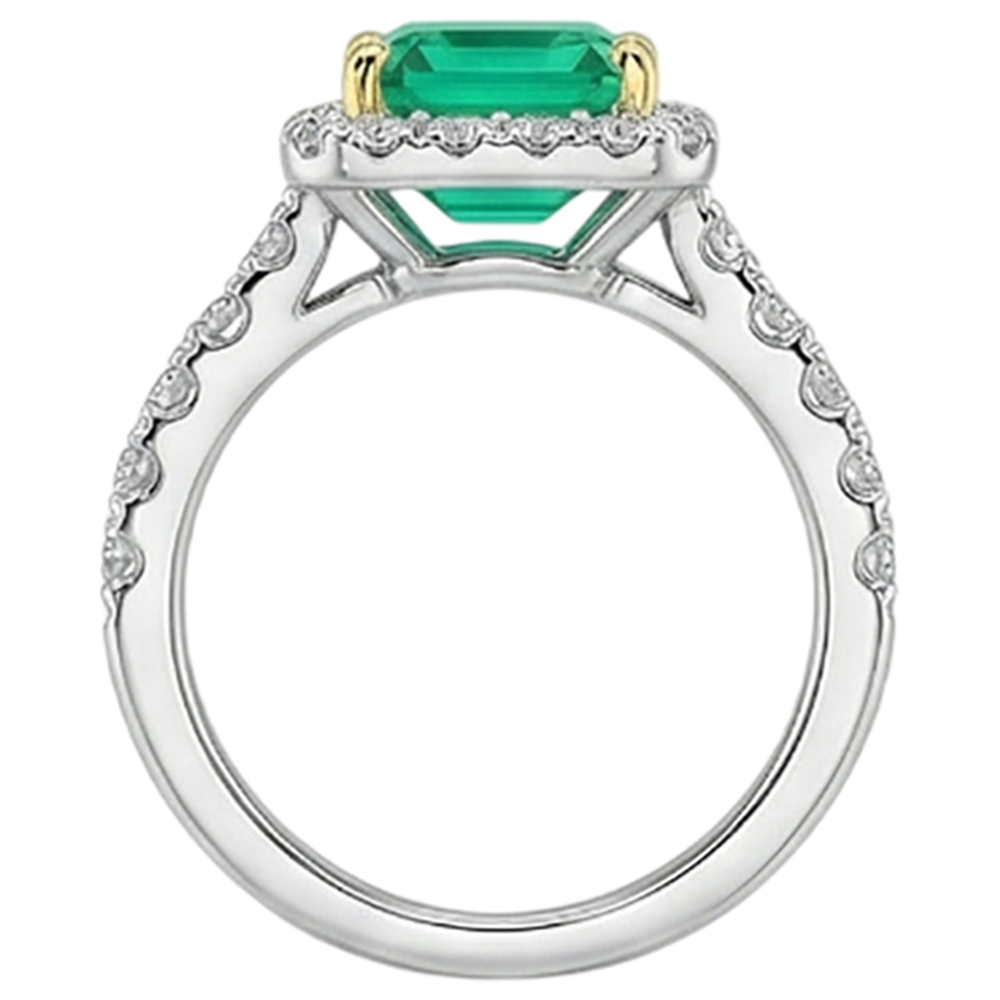 Asscher-Schliff Smaragd Ring in Bicolor 14K Gold – Detailansicht