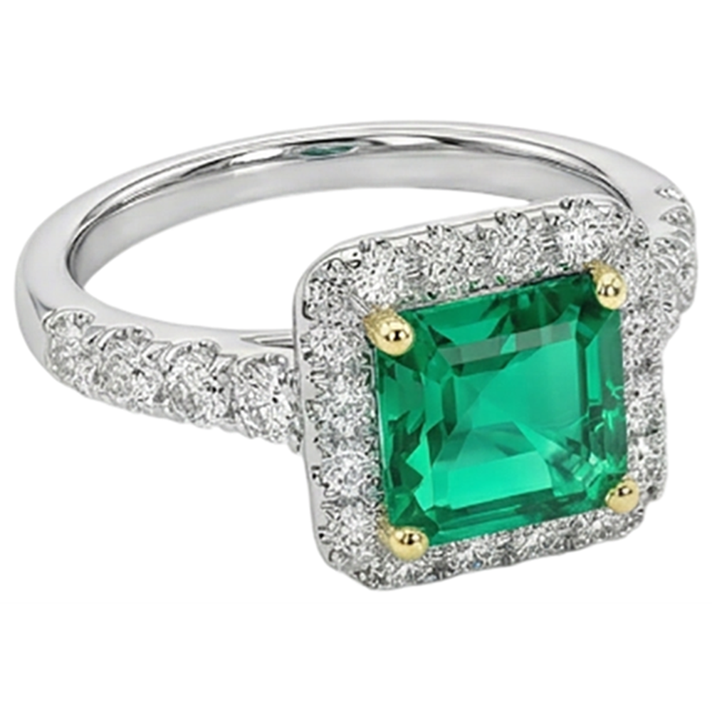 Asscher-Schliff Smaragd Ring in Bicolor 14K Gold – Seitenansicht