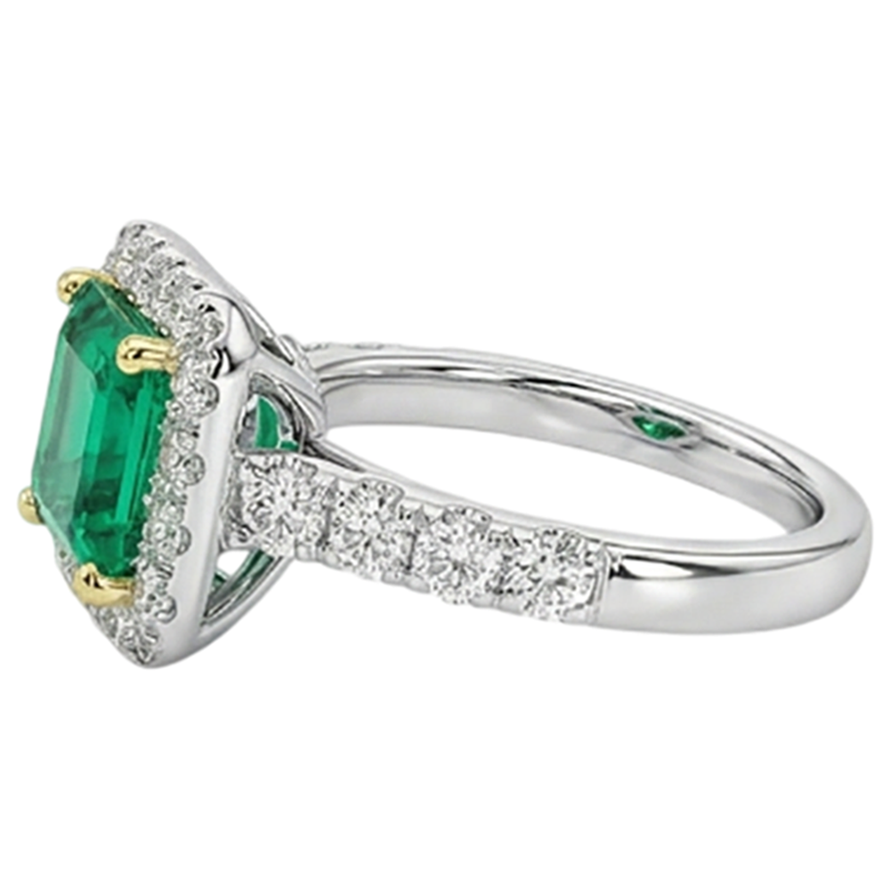 Smaragd Asscher-Schliff Schmuckstein-Ring in Bicolor 14K Gold – Profilansicht