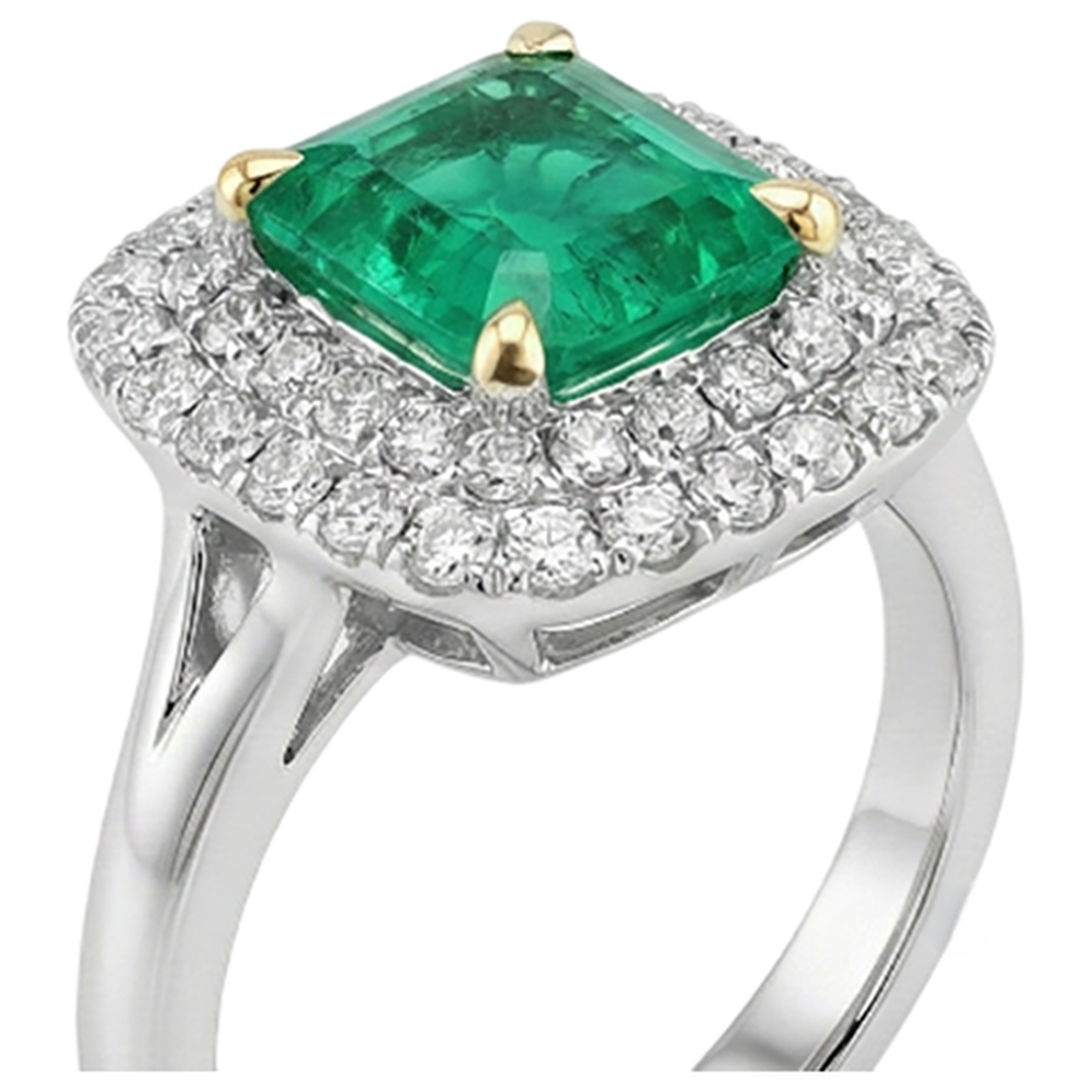 Smaragd Smaragd-Schliff Farbstein-Ring in 14 Karat Zweifarbig Gold – Draufsicht