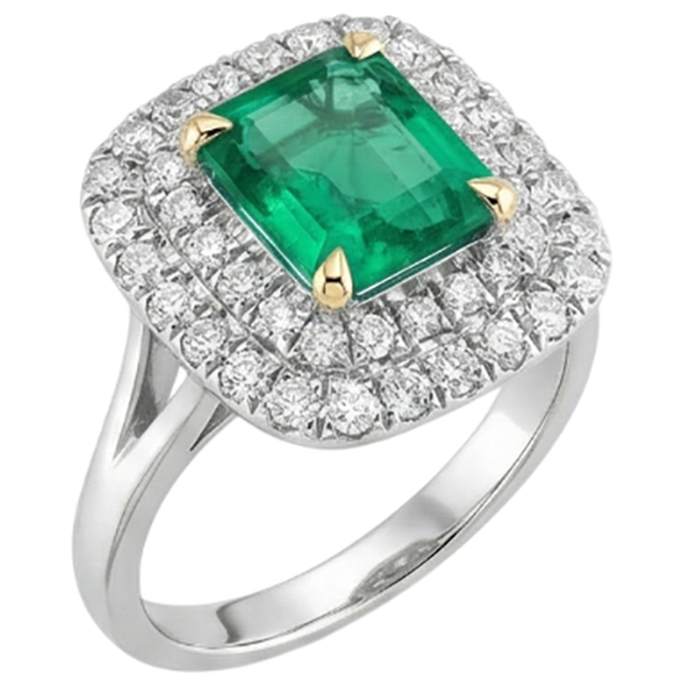 Smaragd Smaragd-Schliff Farbstein-Ring in 14 Karat Zweifarbig Gold – Seitenansicht