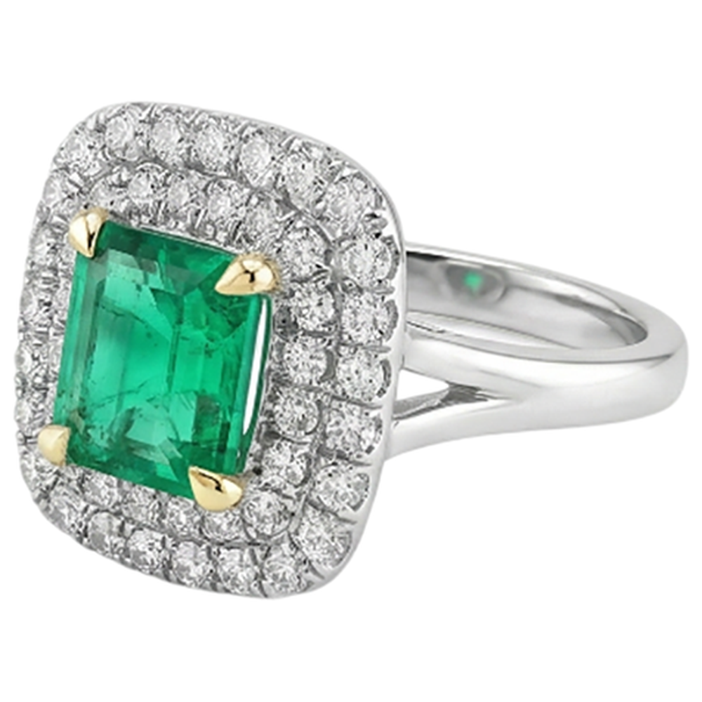 Smaragd Farbstein-Ring 2-Karat 14 Karat Zweifarbig Gold – Profilansicht