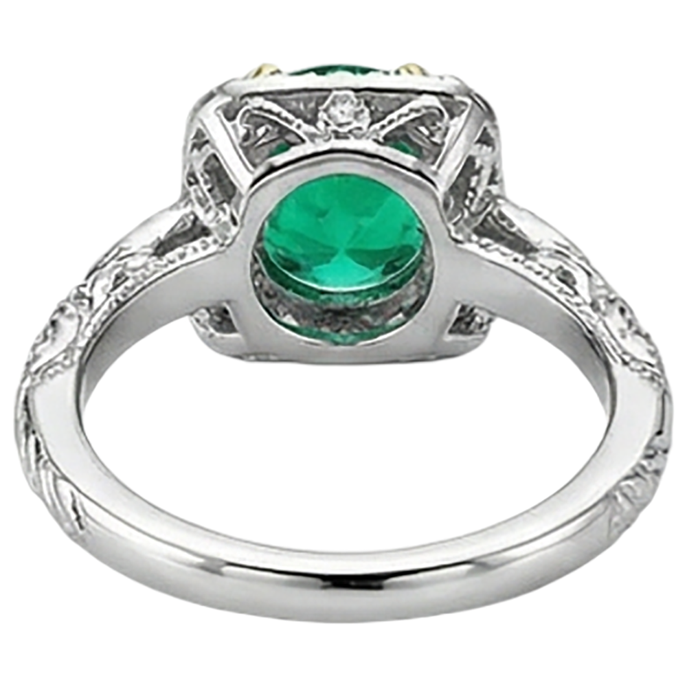 Brillantschliff Kolumbianischer Smaragd Ring in Zweifarbiges 14K Gold – Rückansicht
