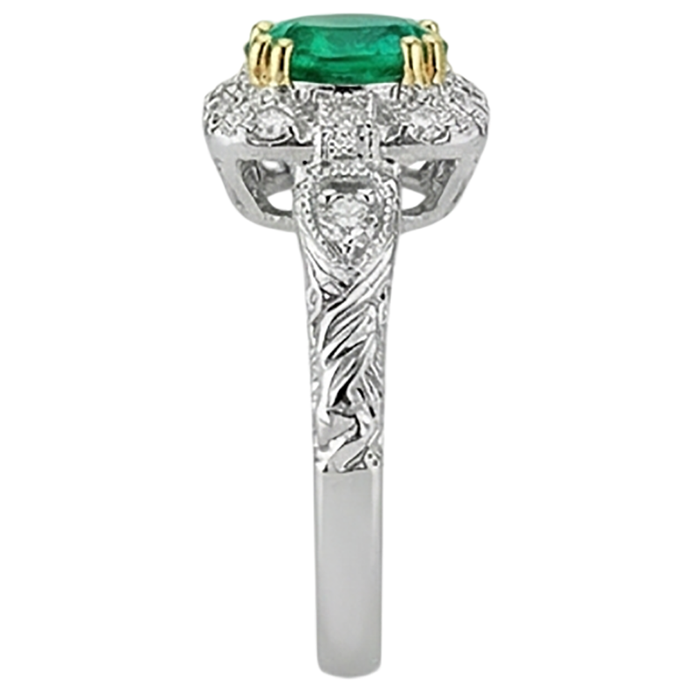 Farbstein-Ring Zweifarbiges 14K Gold mit Kolumbianischer Smaragd – Profilansicht