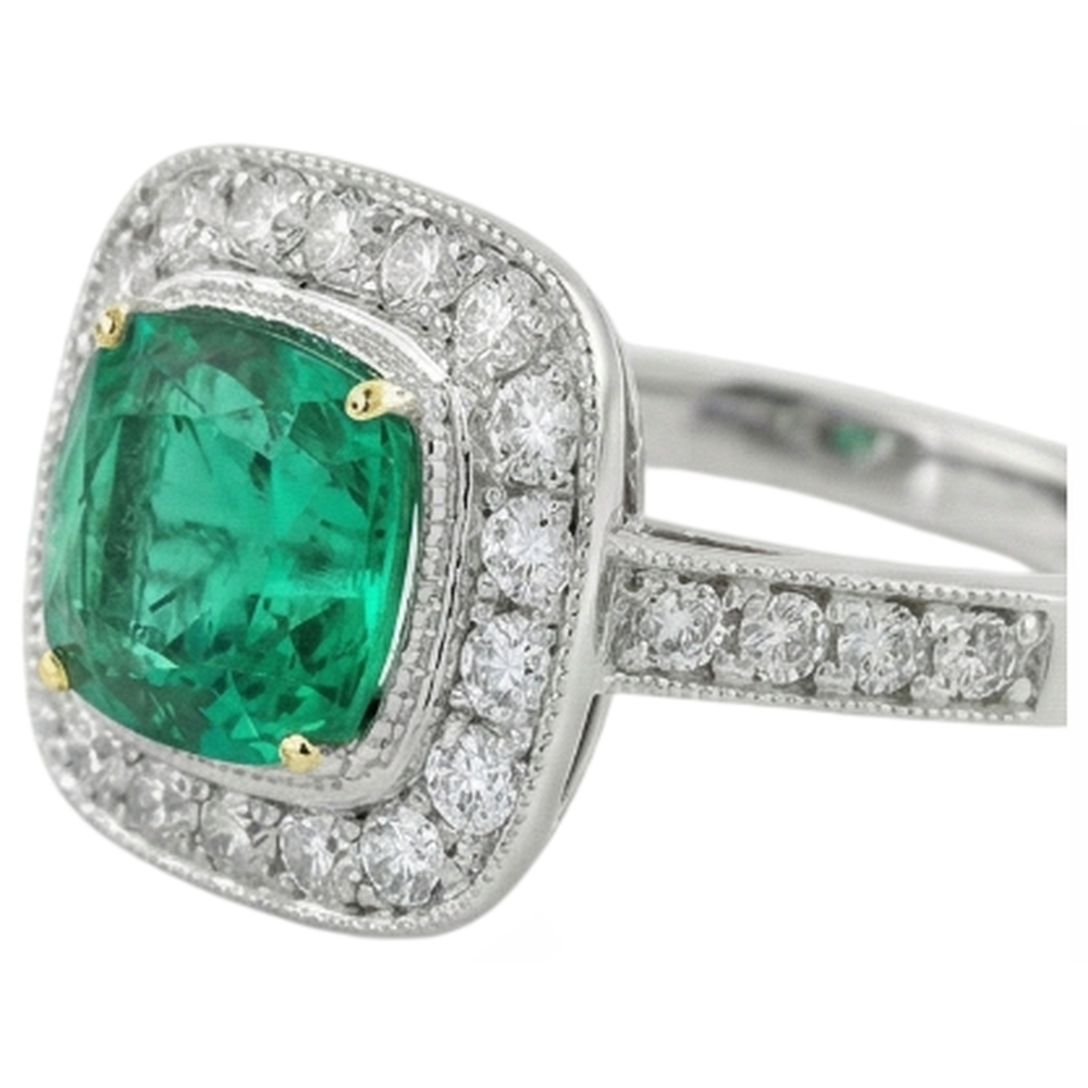 Erdgewonnener Kolumbianischer Smaragd Farbstein-Ring 2 Karat Zweifarbiges 14K Gold – Profilansicht