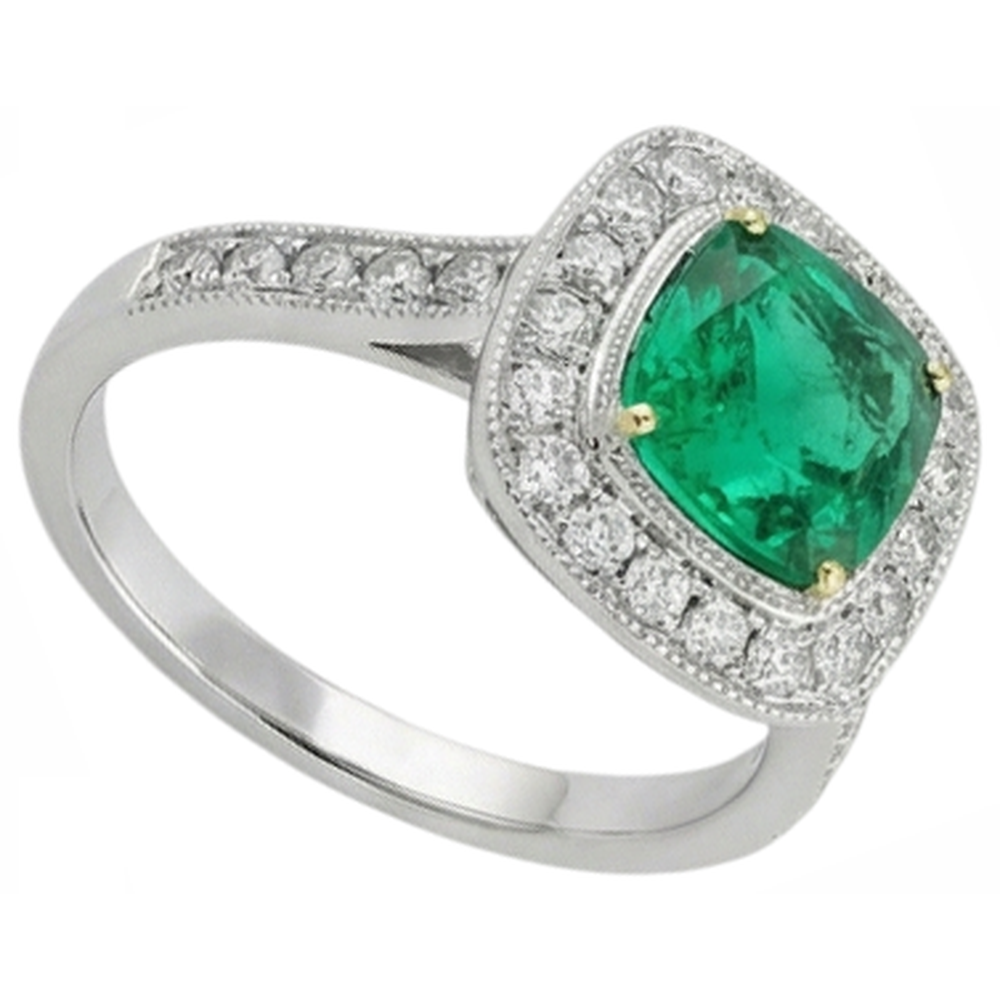 Kolumbianischer Smaragd Farbstein-Ring 2-Karat Zweifarbiges 14K Gold – Rückansicht