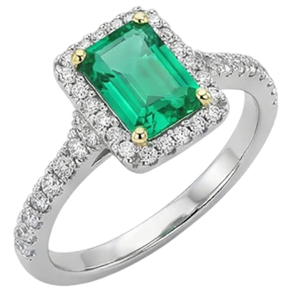 Schmuckstein-Ring Zweifarbiges 14K Gold mit Kolumbianischer Smaragd – Schrägansicht