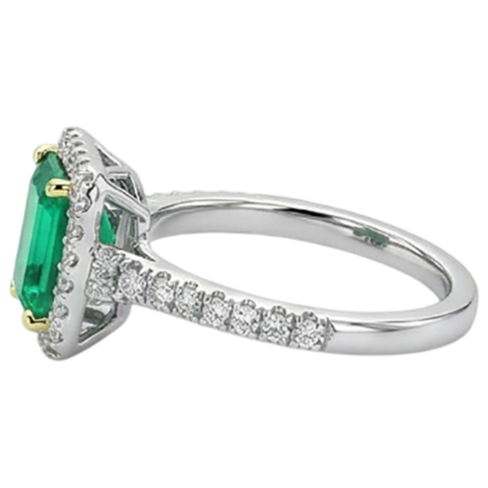 Kolumbianischer Smaragd Schmuckstein-Ring 2-Karat Zweifarbiges 14K Gold – Draufsicht