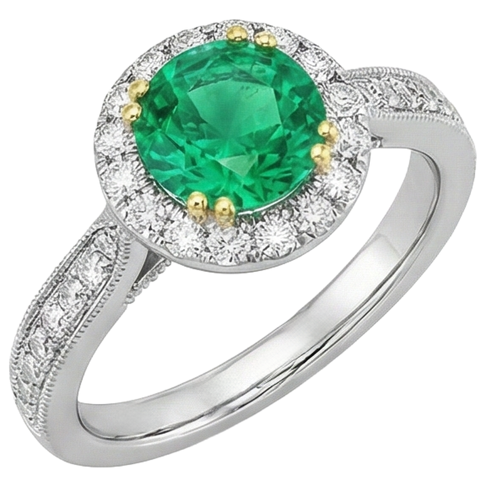 Edelstein-Ring Bicolor 14K Gold mit Kolumbianischer Smaragd – Seitenansicht