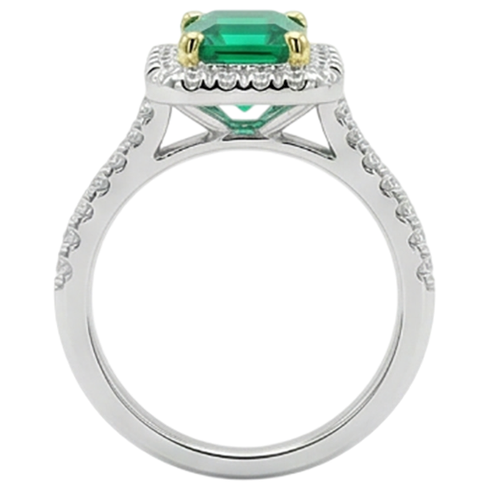 Natürlicher Kolumbianischer Smaragd Farbstein-Ring 2 Karat Zweifarbiges 14K Gold – Rückansicht