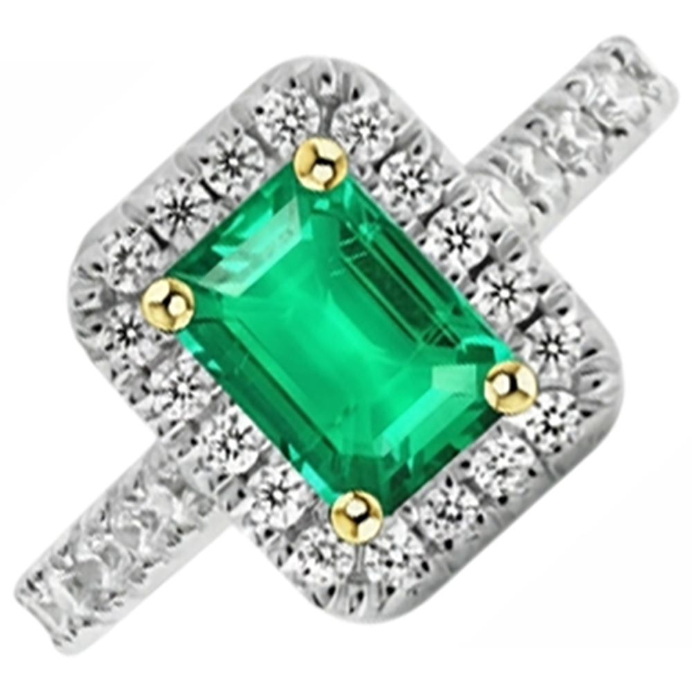 Kolumbianischer Smaragd Farbstein-Ring 2-Karat Zweifarbiges 14K Gold – Frontansicht