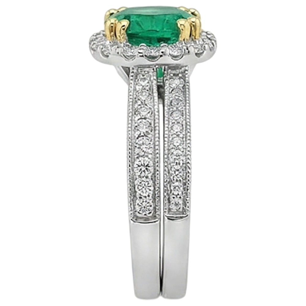 Farbstein-Ring Zweifarbiges 14K Gold mit Edler Smaragd – Draufsicht