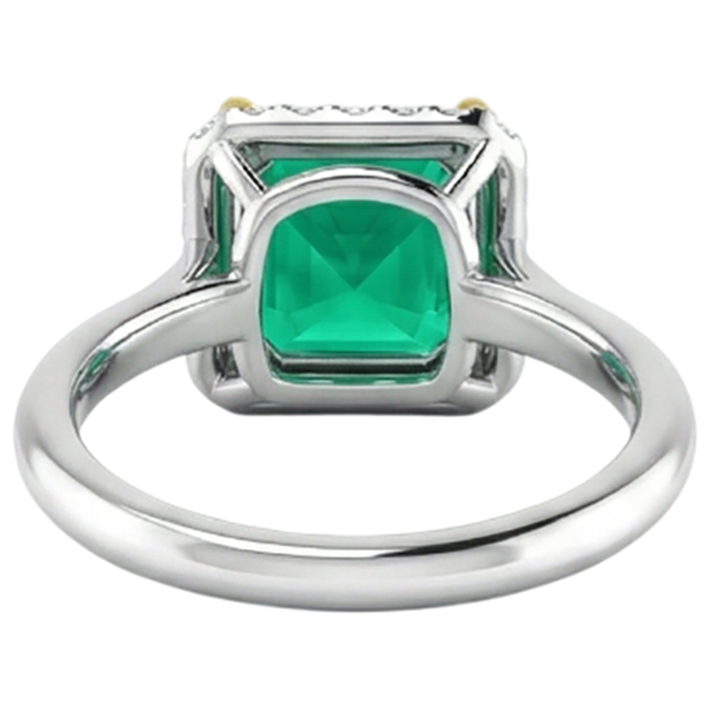 Edler Smaragd Smaragd-Schliff Farbstein-Ring in Zweifarbiges 14K Gold – Rückansicht