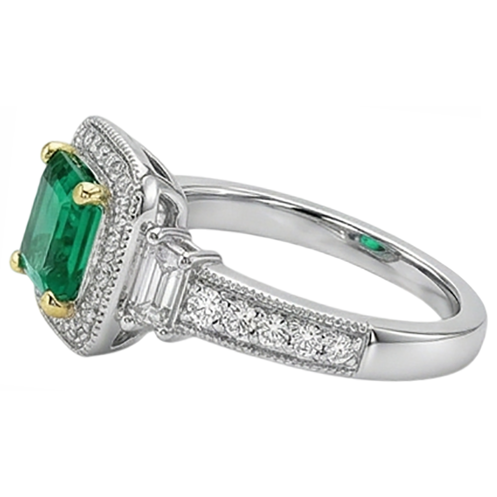 Echter Edler Smaragd Farbstein-Ring 3 Karat Zweifarbiges 14K Gold – Profilansicht
