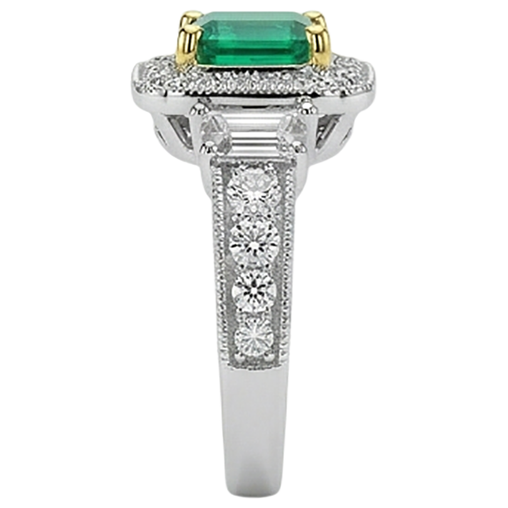 Echter Edler Smaragd Farbstein-Ring 3 Karat Zweifarbiges 14K Gold – Draufsicht