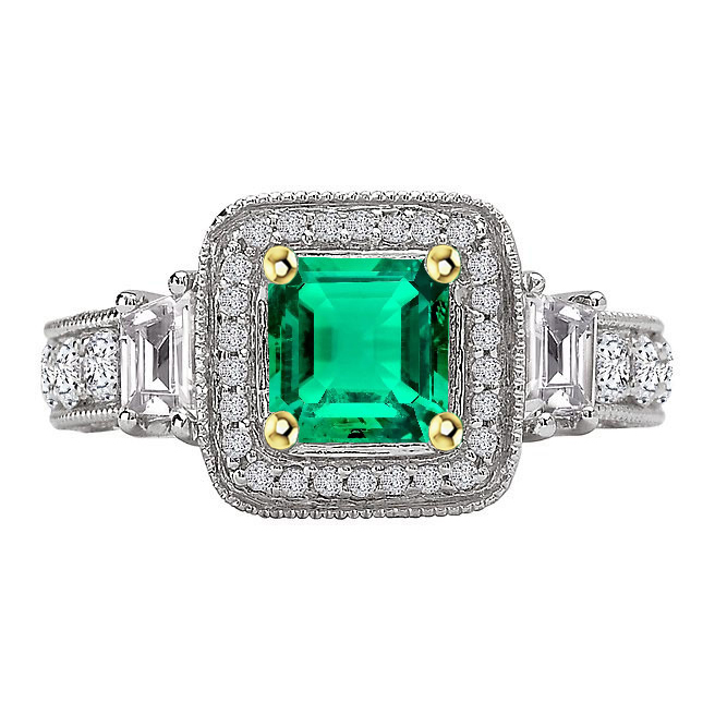 Smaragd-Schliff Edler Smaragd Ring in Zweifarbiges 14K Gold – Hauptansicht