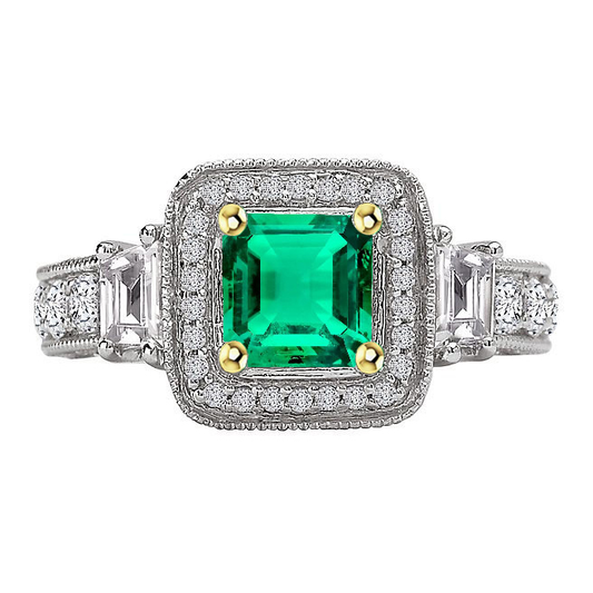 Smaragd-Schliff Edler Smaragd Ring in Zweifarbiges 14K Gold – Hauptansicht