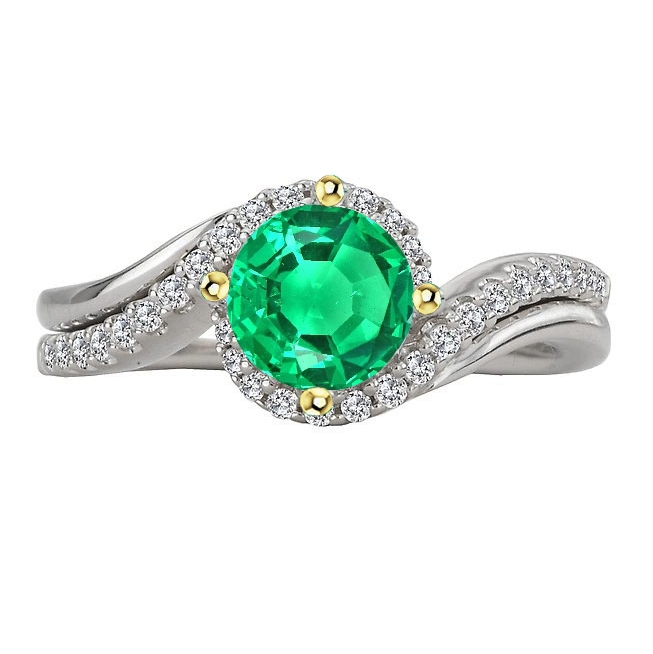 Rund-Brillant Smaragd Ring in 14 Karat Zweifarbig Gold – Hauptansicht