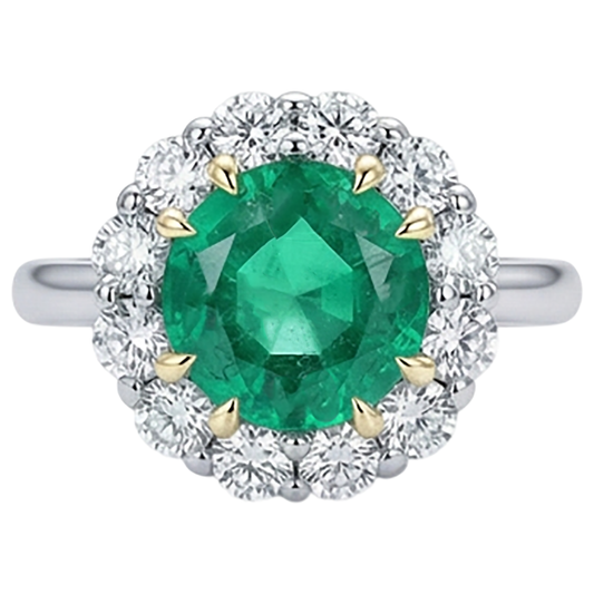 Rund-Brillant Smaragd Ring in Zweifarbiges 14K Gold – Frontansicht