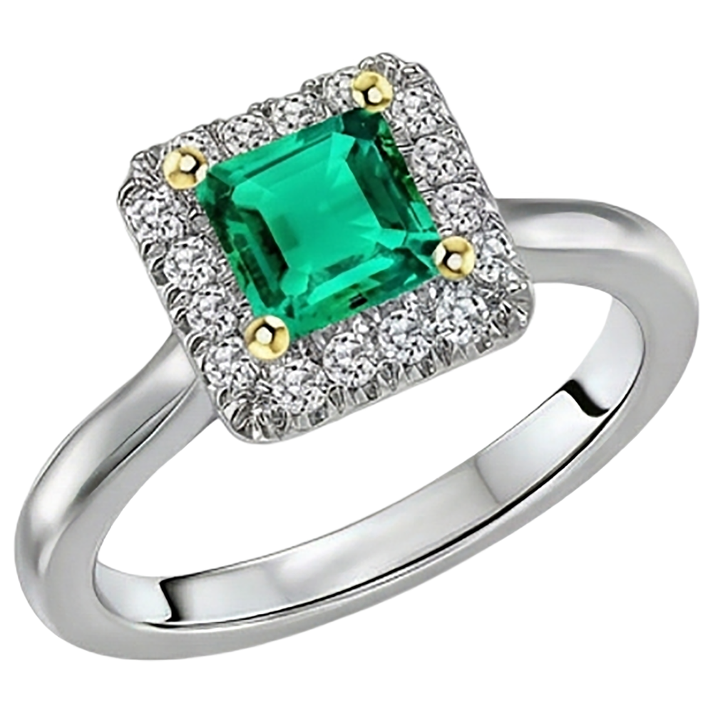 Kolumbianischer Smaragd Prinzess-Schliff Schmuckstein-Ring in Bicolor 14K Gold – Seitenansicht
