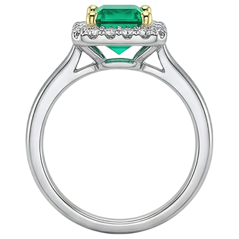 Prinzess-Schliff Kolumbianischer Smaragd Ring in Bicolor 14K Gold – Schrägansicht