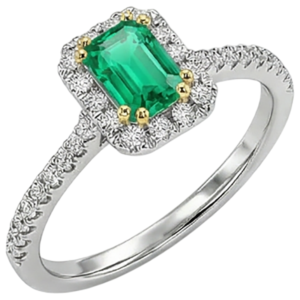 Edler Smaragd Schmuckstein-Ring 1,50-Karat Zweifarbiges 14K Gold – Seitenansicht
