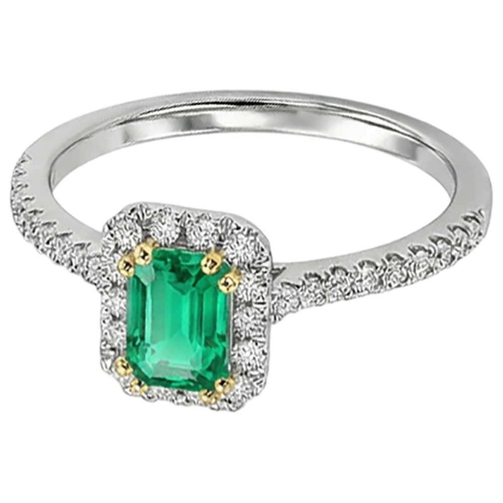 Authentischer Edler Smaragd Schmuckstein-Ring 1,50 Karat Zweifarbiges 14K Gold – Schrägansicht