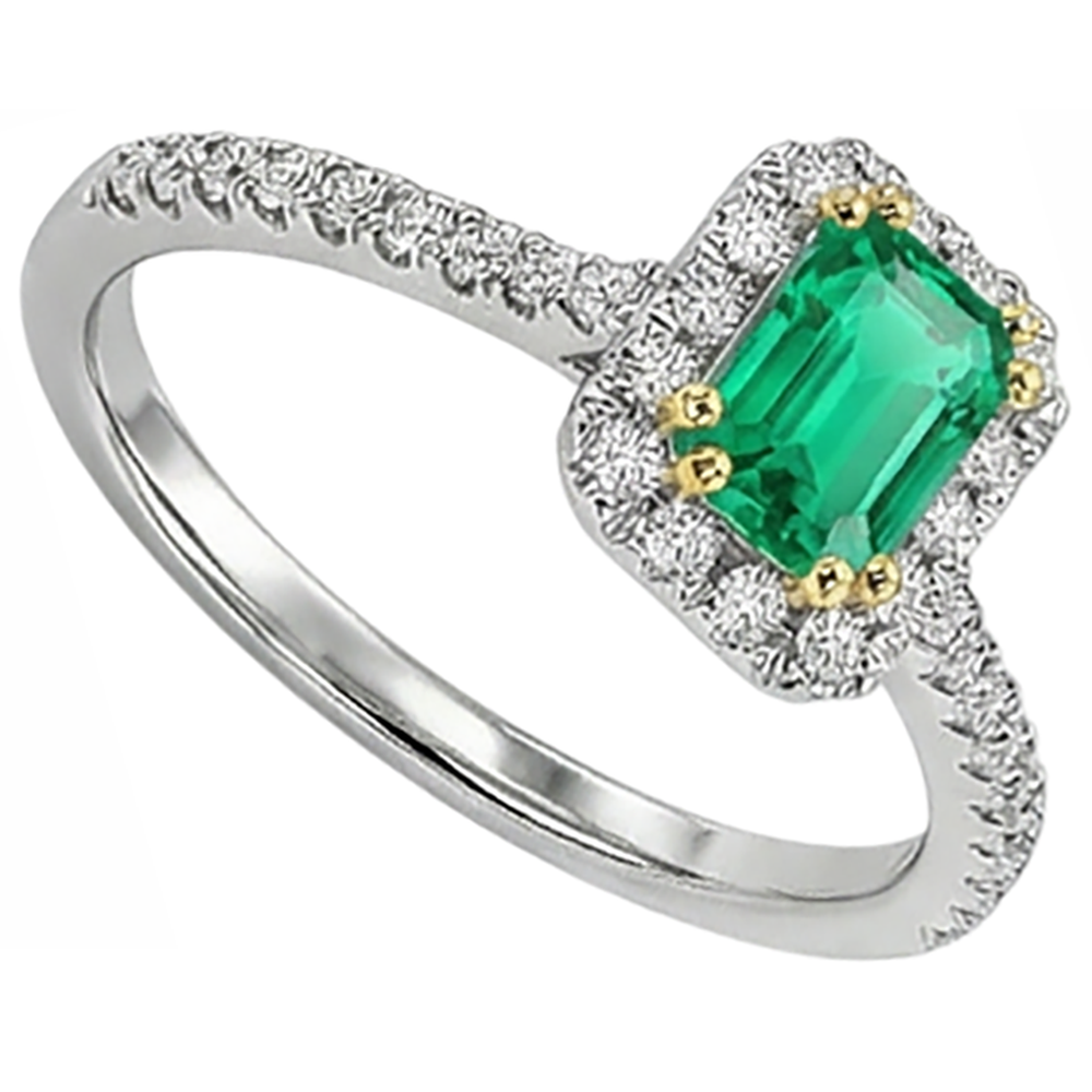 Edler Smaragd Schmuckstein-Ring 1,50-Karat Zweifarbiges 14K Gold – Profilansicht