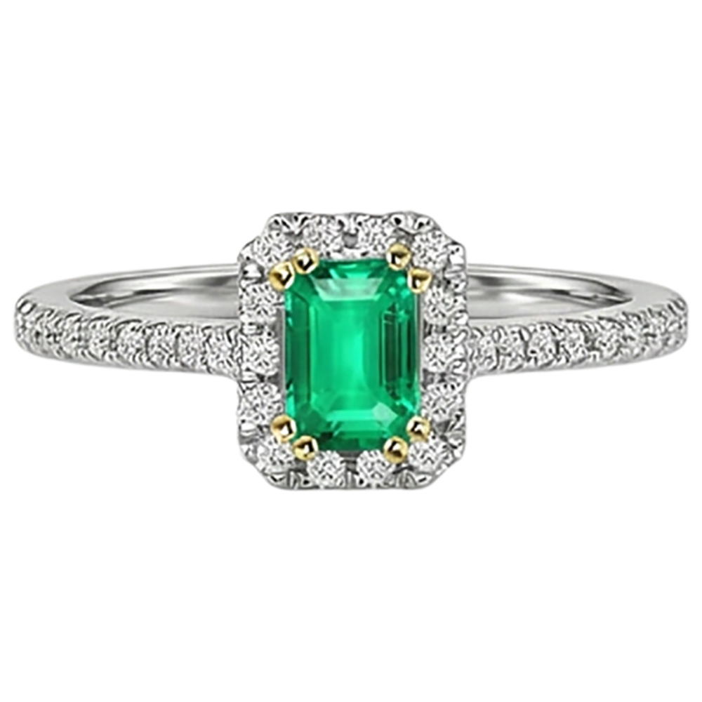 Schmuckstein-Ring Zweifarbiges 14K Gold mit Edler Smaragd – Frontansicht