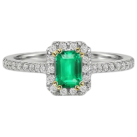 Schmuckstein-Ring Zweifarbiges 14K Gold mit Edler Smaragd – Frontansicht