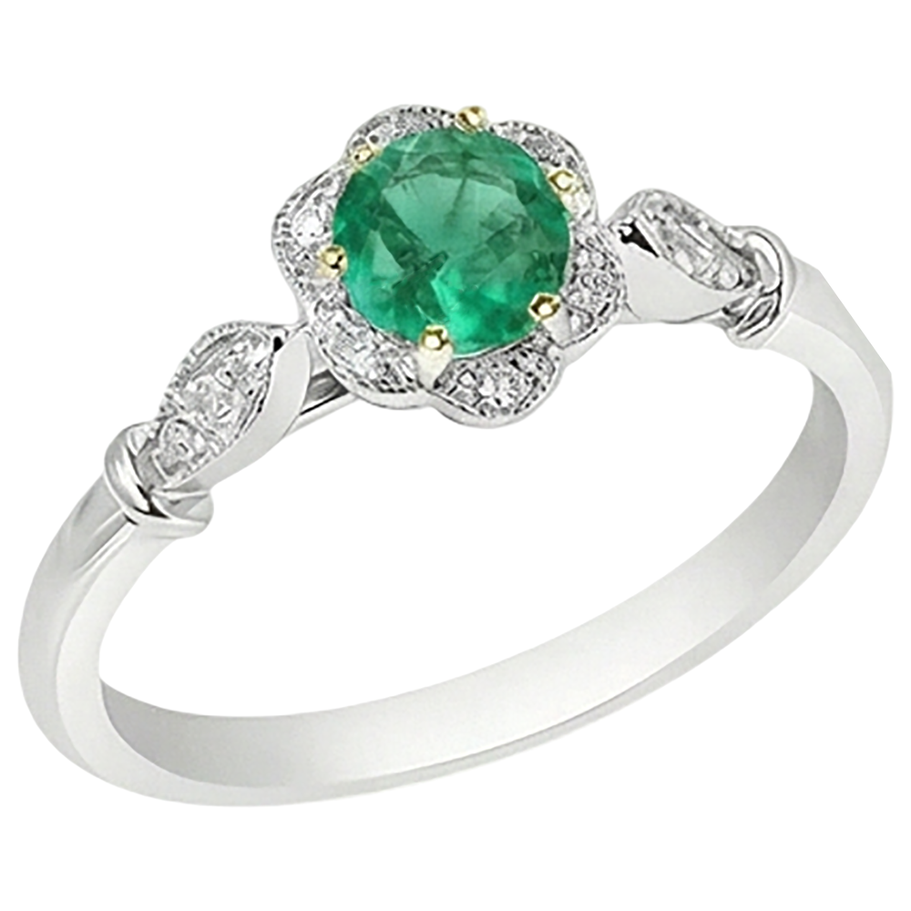 Rund-Brillant Kolumbianischer Smaragd Ring in Zweifarbiges 14K Gold – Schrägansicht
