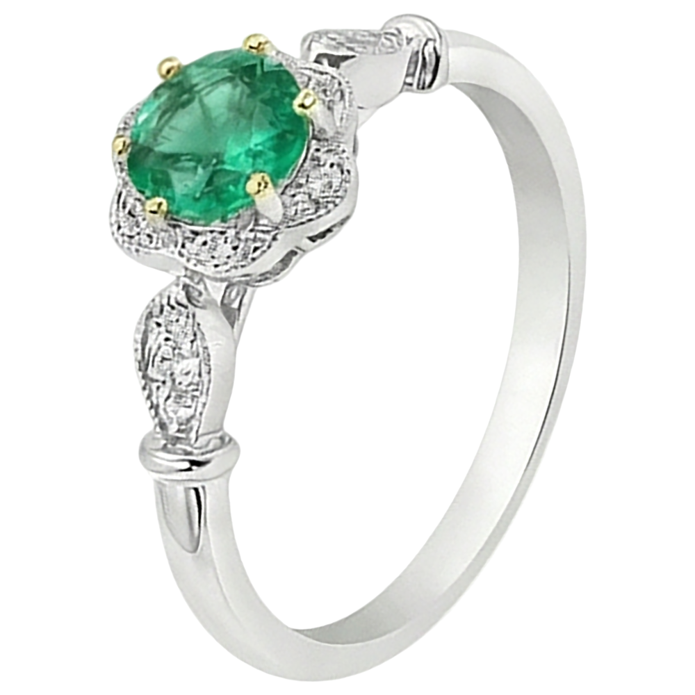 Rund-Brillant Kolumbianischer Smaragd Ring in Zweifarbiges 14K Gold – Profilansicht