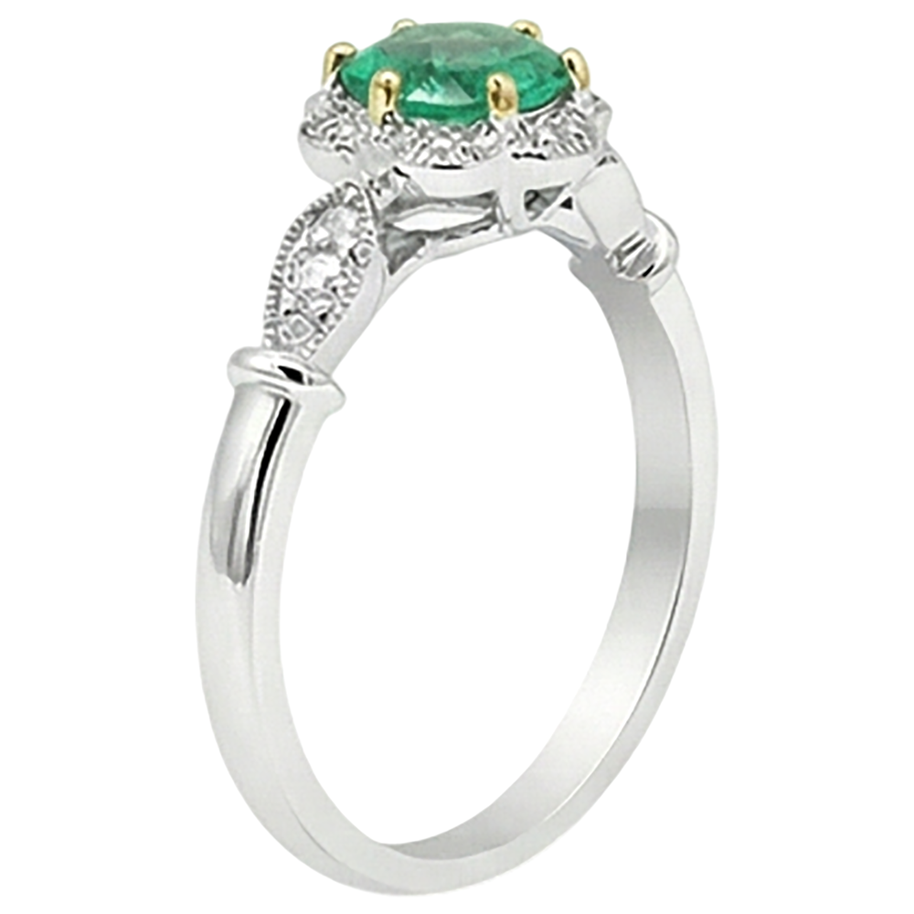 Kolumbianischer Smaragd Rund-Brillant Farbstein-Ring in Zweifarbiges 14K Gold – Draufsicht