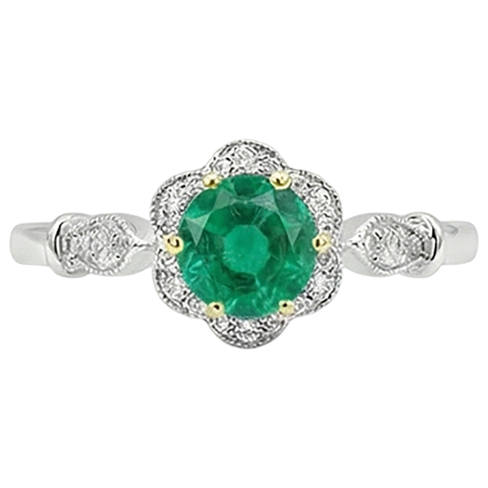 Authentischer Kolumbianischer Smaragd Farbstein-Ring 2 Karat Zweifarbiges 14K Gold – Frontansicht