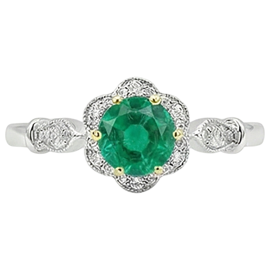 Authentischer Kolumbianischer Smaragd Farbstein-Ring 2 Karat Zweifarbiges 14K Gold – Frontansicht