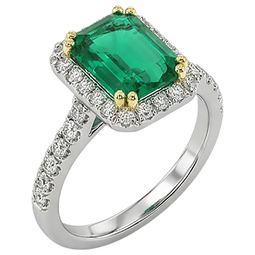 Echter Edler Smaragd Edelstein-Ring 2 Karat Bicolor 14K Gold – Schrägansicht