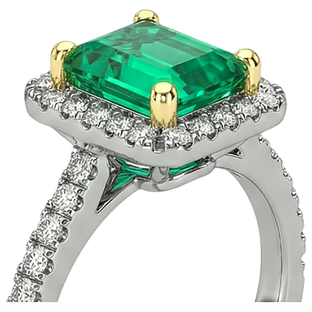Kolumbianischer Smaragd Edelstein-Ring 2-Karat Bicolor 14K Gold – Profilansicht