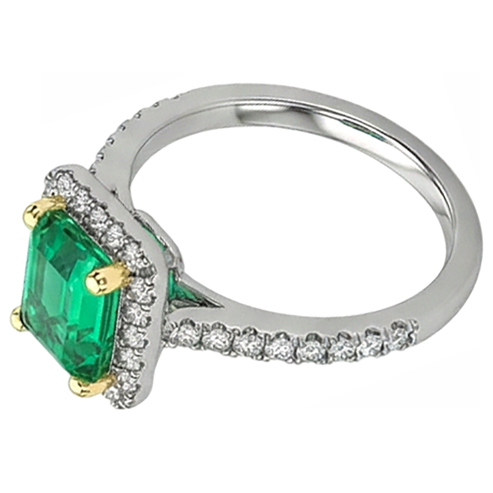 Kunstvoller Kolumbianischer Smaragd Edelstein-Ring 2 Karat – Schrägansicht