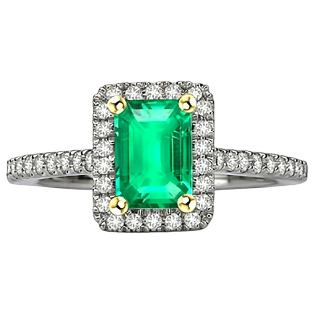 Naturreiner Kolumbianischer Smaragd Edelstein-Ring 2 Karat Bicolor 14K Gold – Seitenansicht