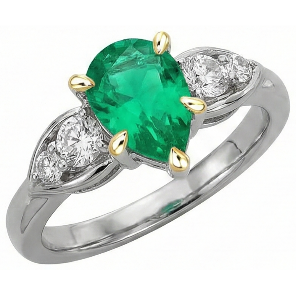Birnen-Schliff Edler Smaragd Ring in 14 Karat Zweifarbig Gold – Seitenansicht
