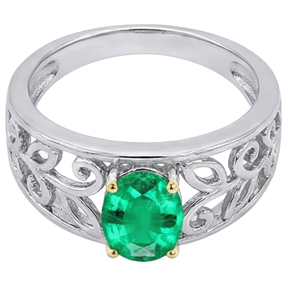 Kolumbianischer Smaragd Farbstein-Ring 2-Karat 14 Karat Zweifarbig Gold – Seitenansicht