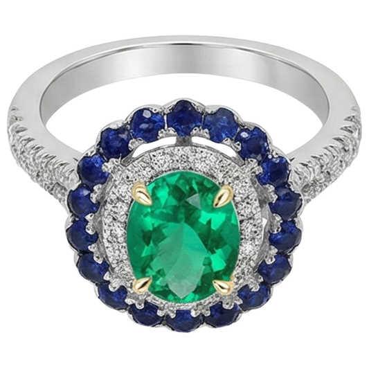 Kolumbianischer Smaragd Schmuckstein-Ring 2-Karat Bicolor 14K Gold – Frontansicht