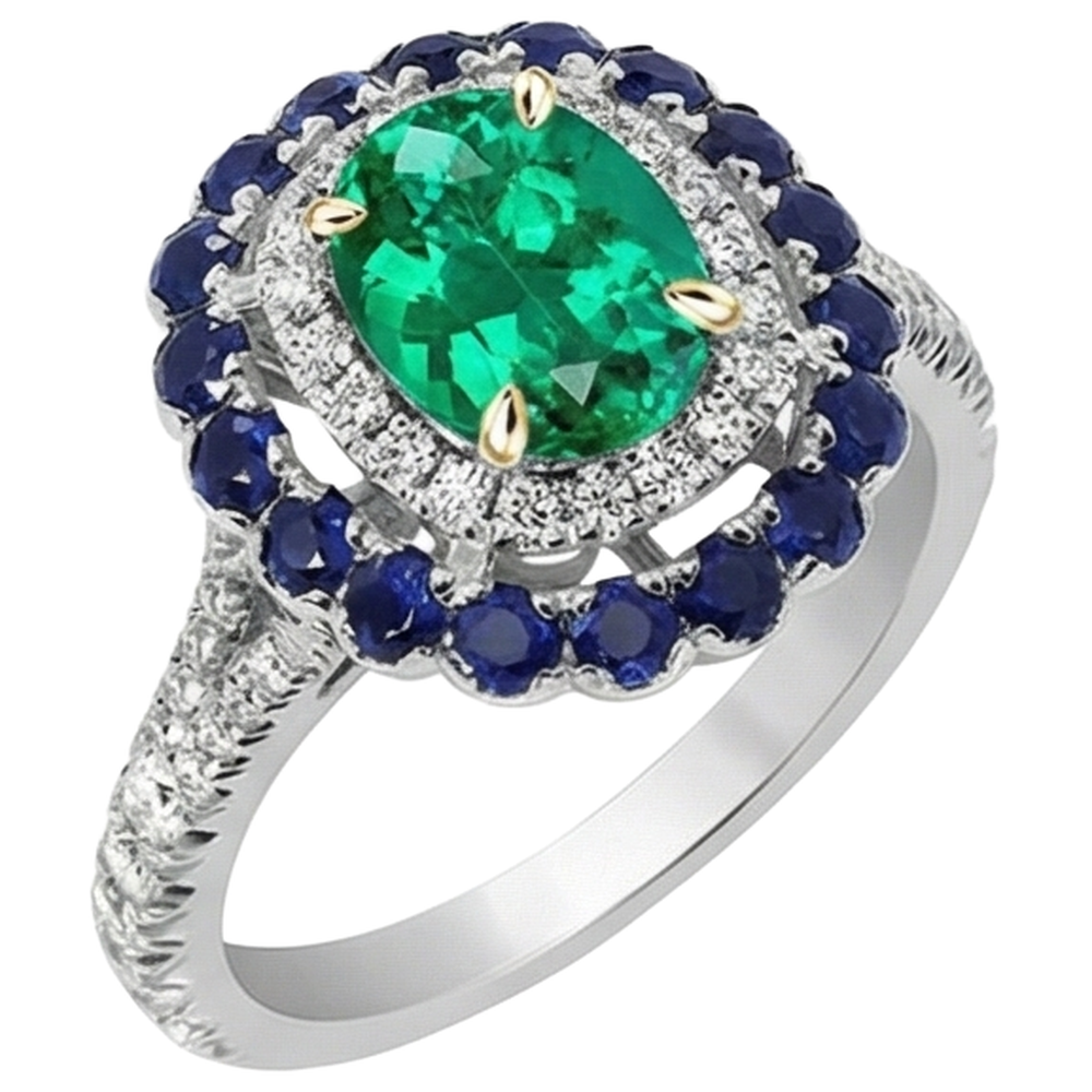 Oval Kolumbianischer Smaragd Ring in Bicolor 14K Gold – Seitenansicht
