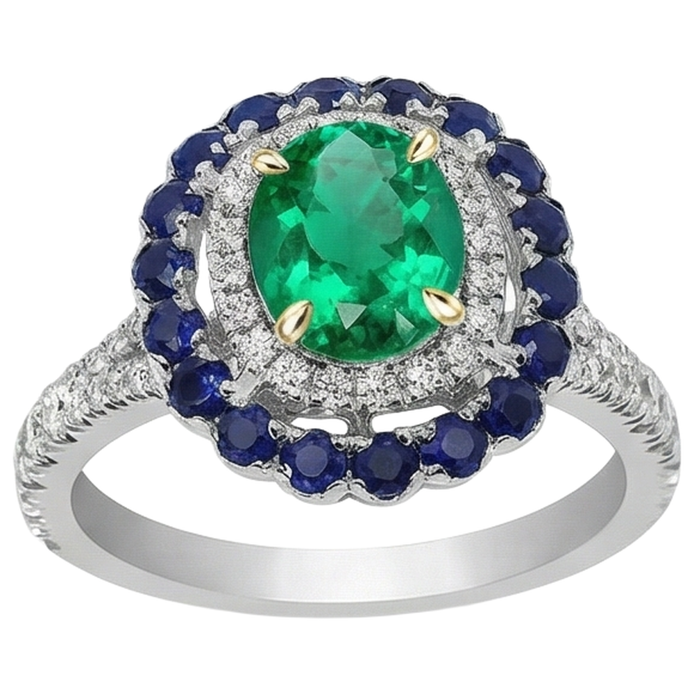 Schmuckstein-Ring Bicolor 14K Gold mit Kolumbianischer Smaragd – Profilansicht