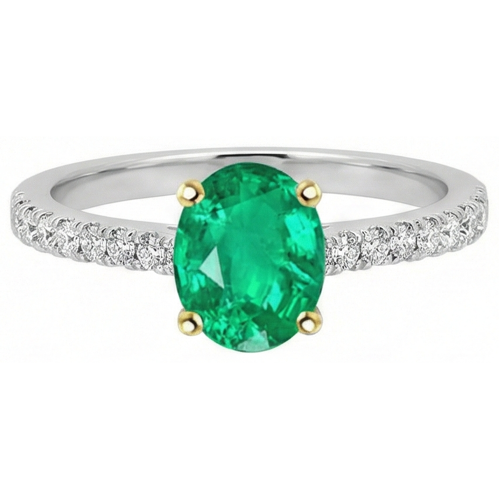 Smaragd Farbstein-Ring 2-Karat 14 Karat Zweifarbig Gold – Seitenansicht