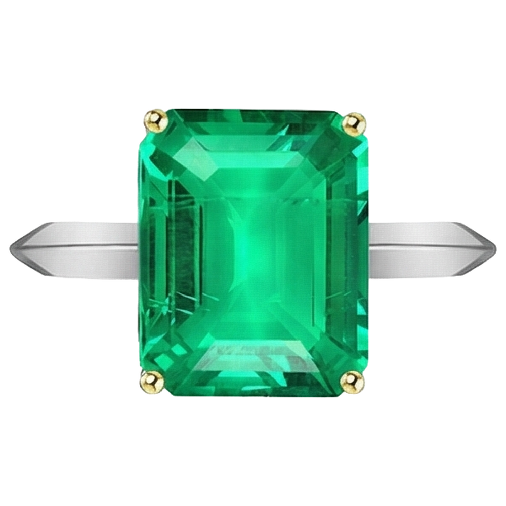 Smaragd Farbstein-Ring 4-Karat 14 Karat Zweifarbig Gold – Seitenansicht