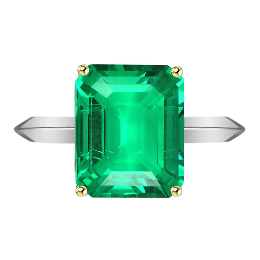 Erdgewonnener Smaragd Farbstein-Ring 4 Karat 14 Karat Zweifarbig Gold – Hauptansicht